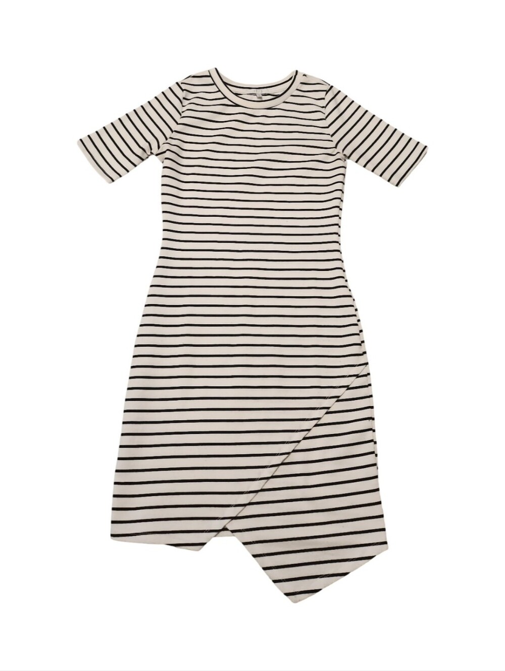 iris Black and White Striped Short-Sleeve Wrap-Hem Dress